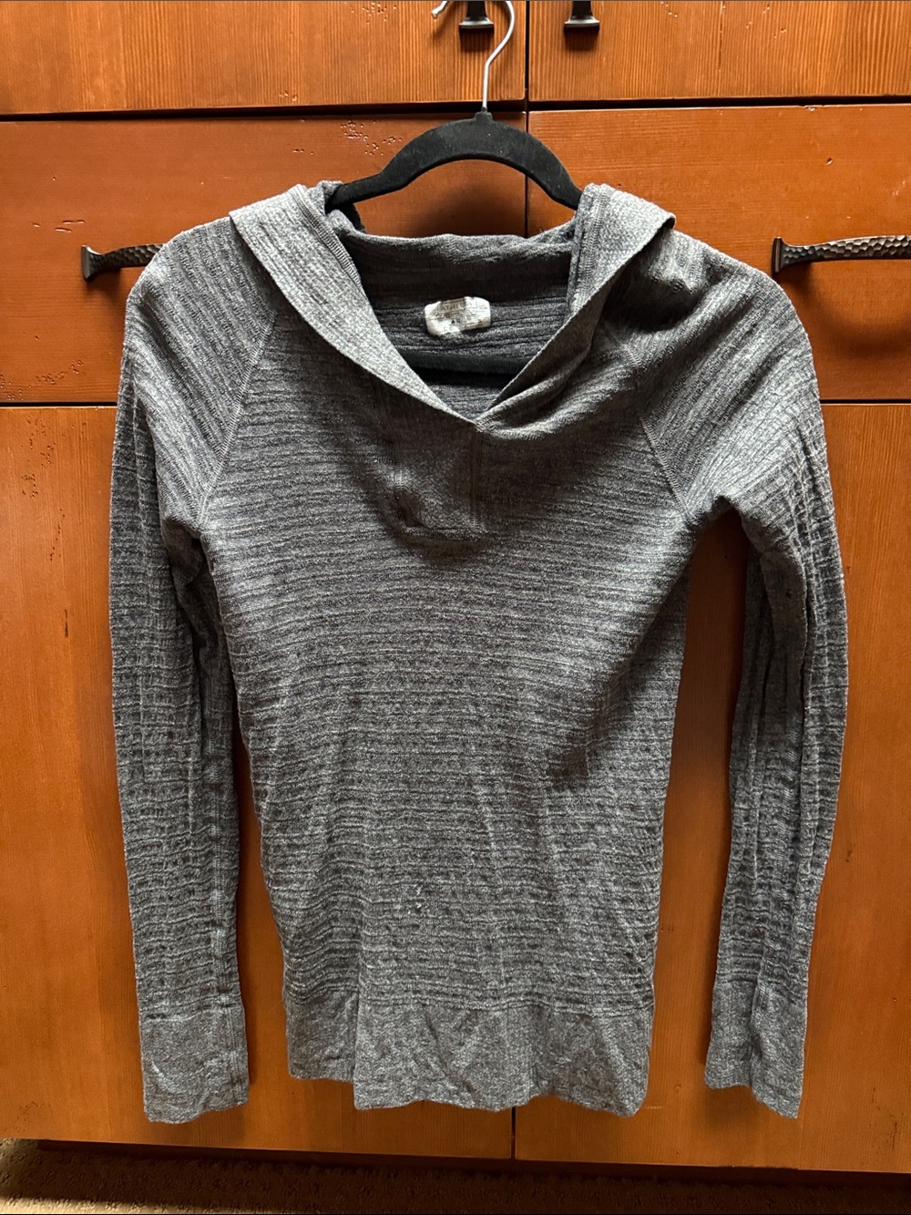 Athleta Heathered Charcoal Hooded Knit sweater